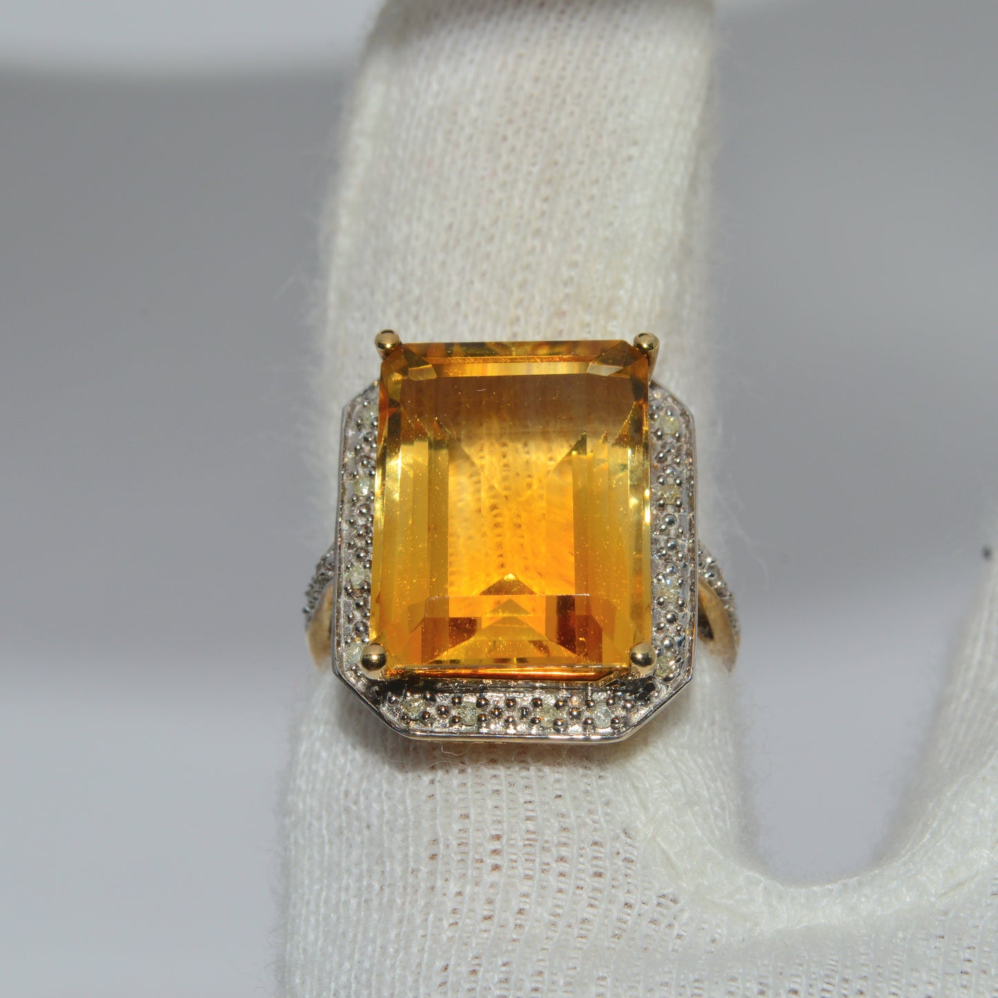 9ct Gold - Citrine & Diamond Cocktail Ring finger top down