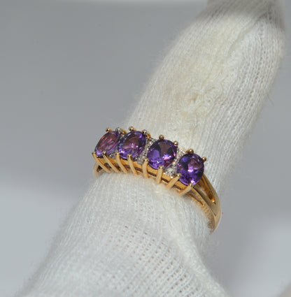 9ct Gold - Amethyst & Diamond 4 Stone Ring left