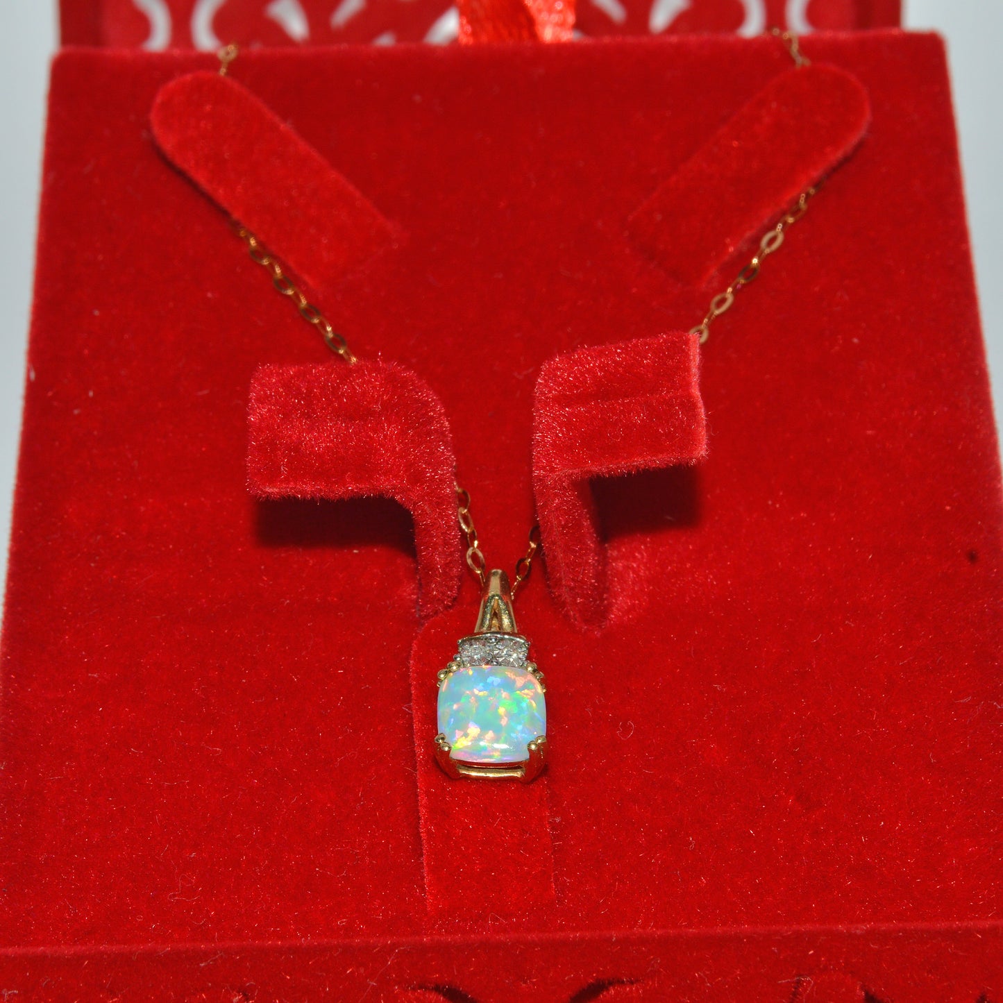 9ct Gold - Opal & Diamond Necklace front box far