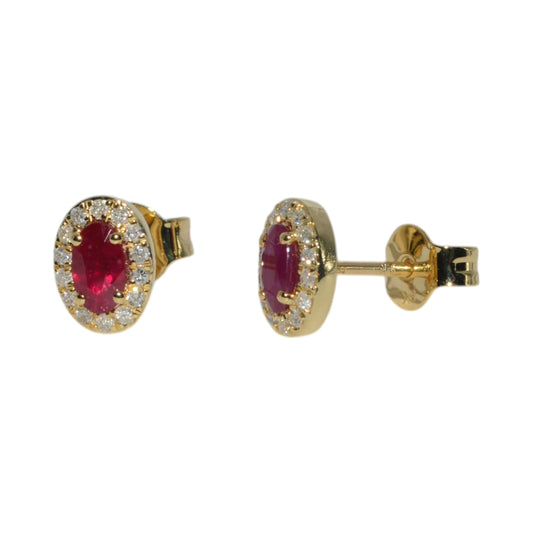 9ct Gold - Ruby & Diamond Cluster Earrings front