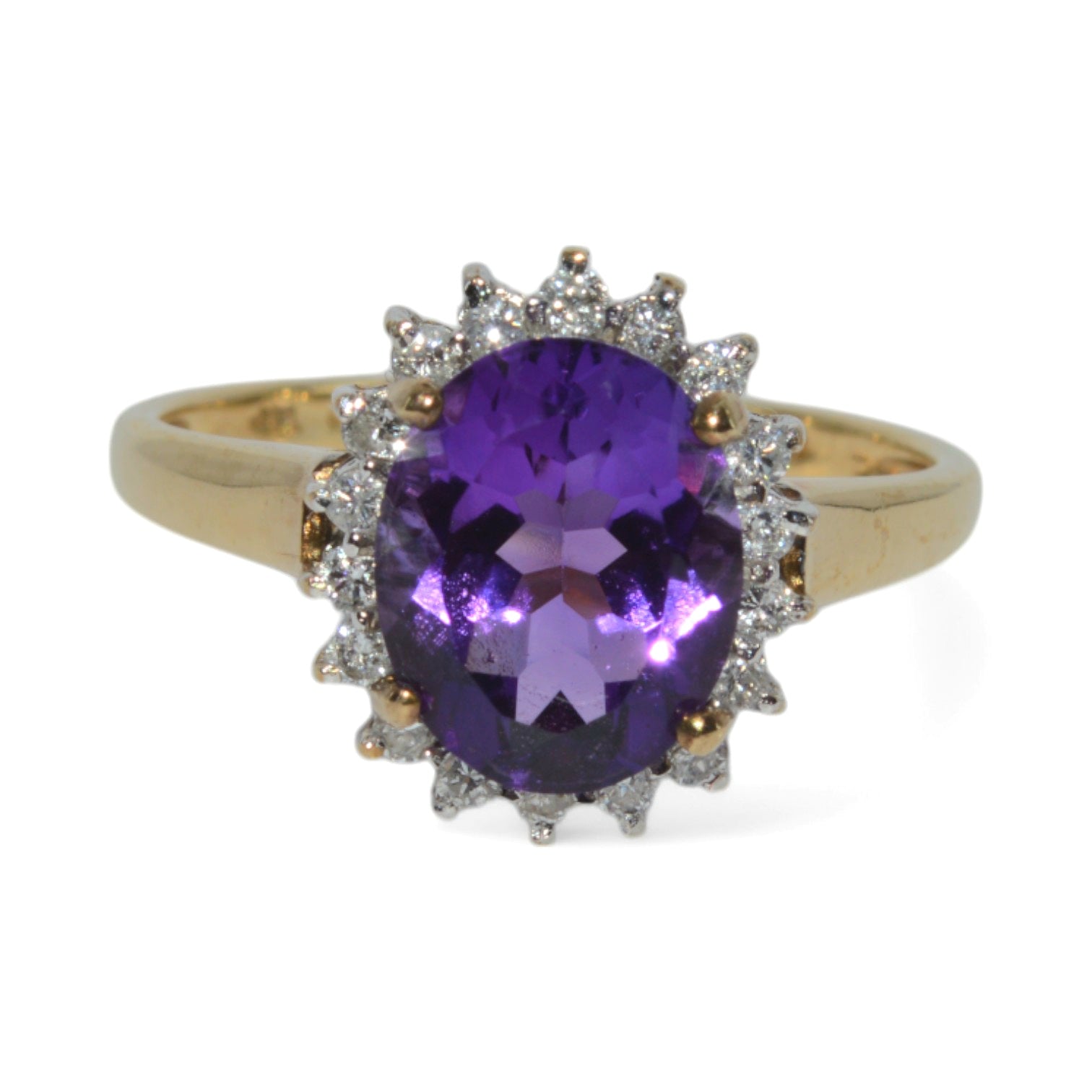 9ct Gold - Amethyst & Diamond Cluster Ring front