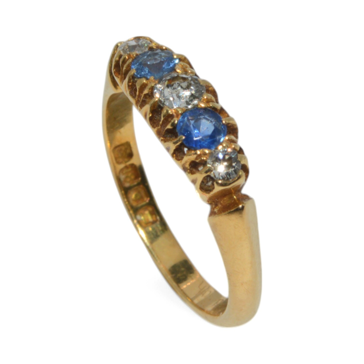 Edwardian Era 1908 - Antique 18ct Gold - Sapphire & Diamond Ring upright tilt