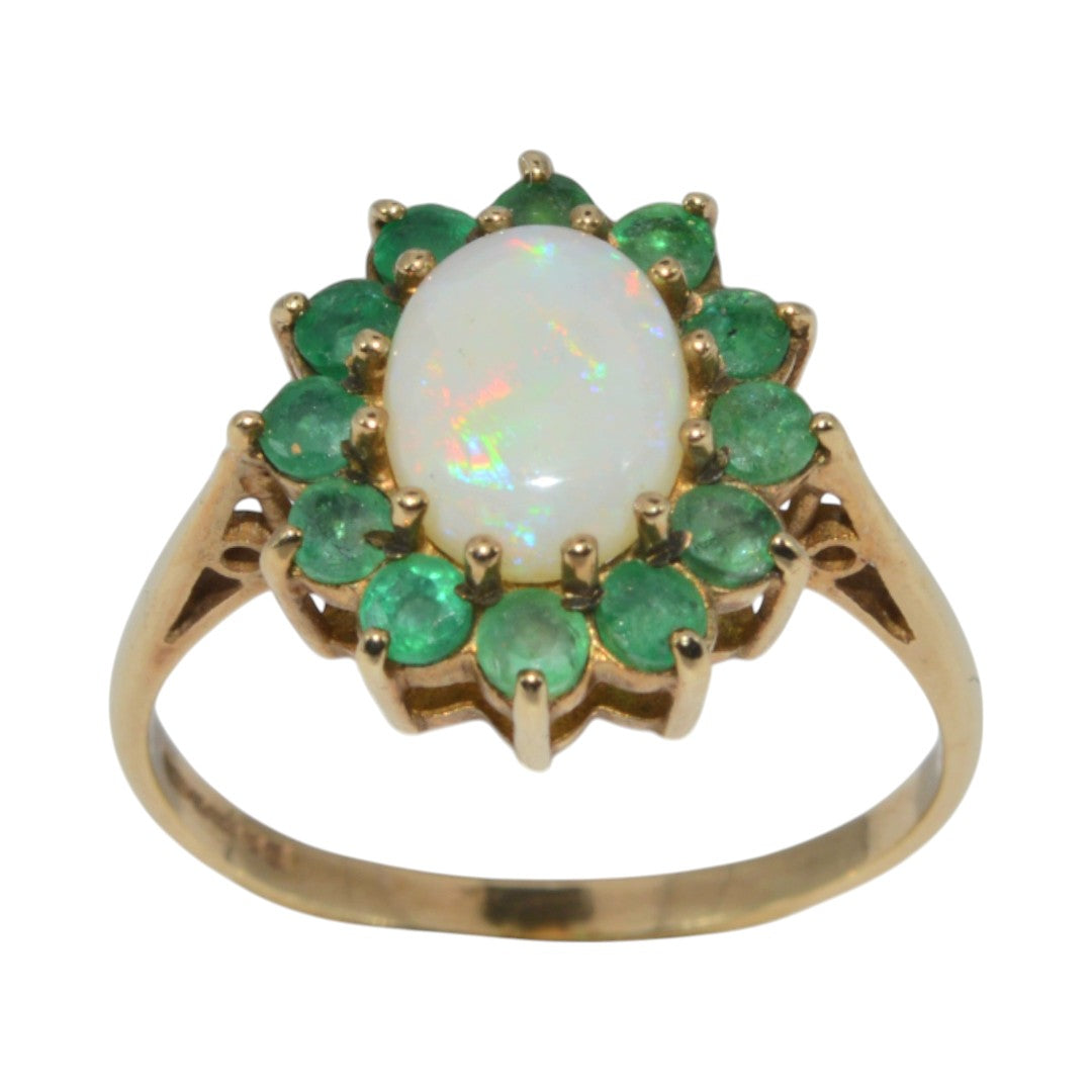 9ct Gold - Opal & Emerald Cluster Ring upright