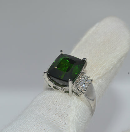 18ct White Gold - Large Tourmaline & Diamond Cocktail Ring finger left