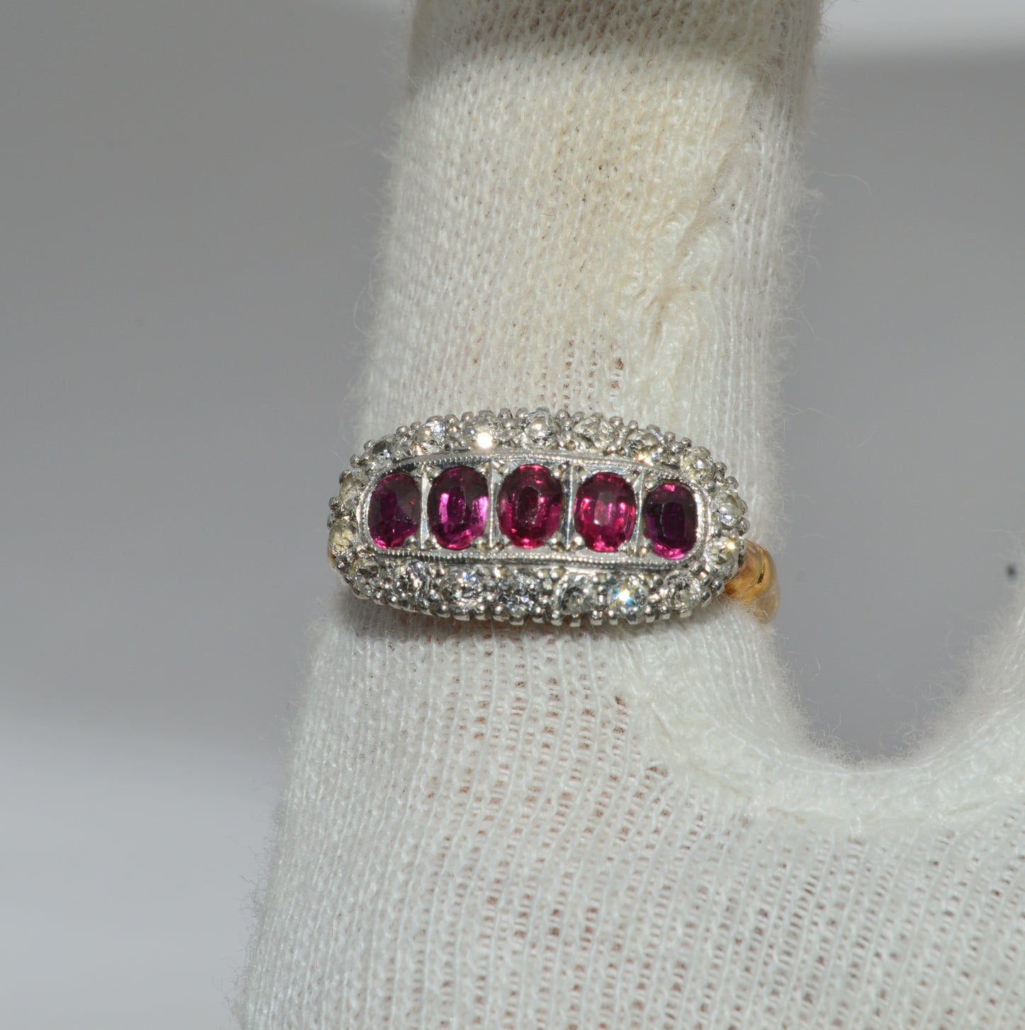 Edwardian Era - Antique 1908 - 18ct Gold Ruby & Diamond Ring finger top down