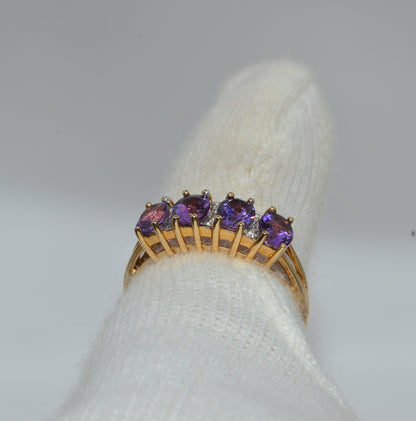 9ct Gold - Amethyst & Diamond 4 Stone Ring rear finger