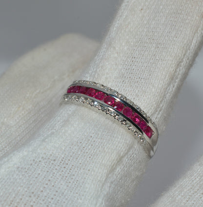 9ct White Gold - Ruby & Diamond Half Eternity Ring finger left