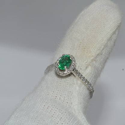 Platinum - Emerald & Diamond Cluster Engagement Ring finger left