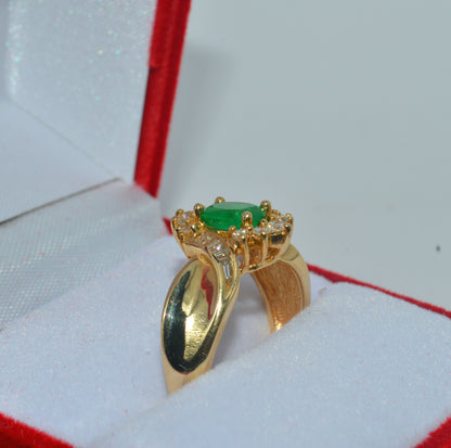 14ct Gold - Emerald & Diamond Ring upright right