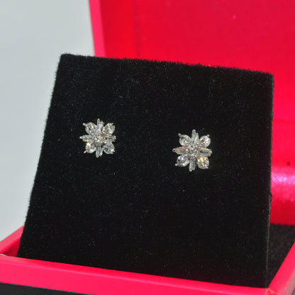 9ct White Gold - Diamond Snowflake Earrings left