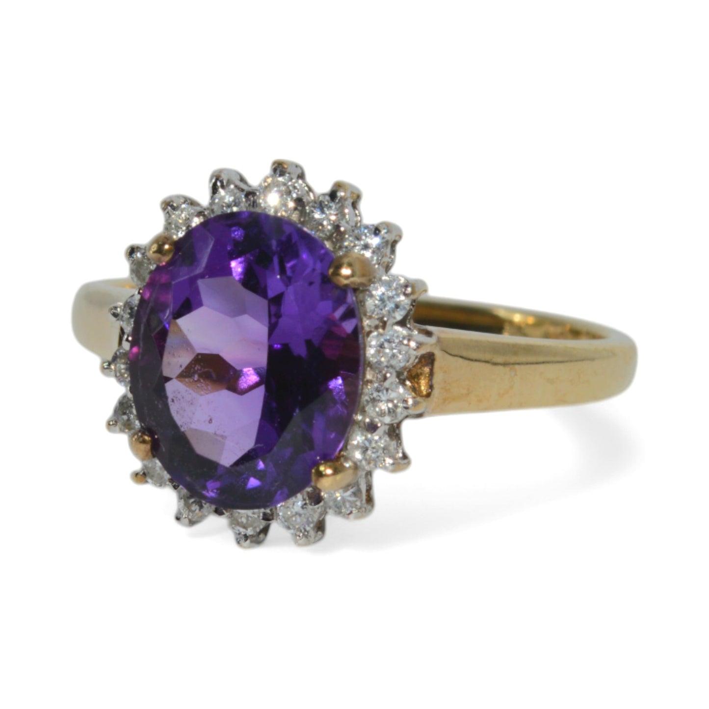 9ct Gold - Amethyst & Diamond Cluster Ring left