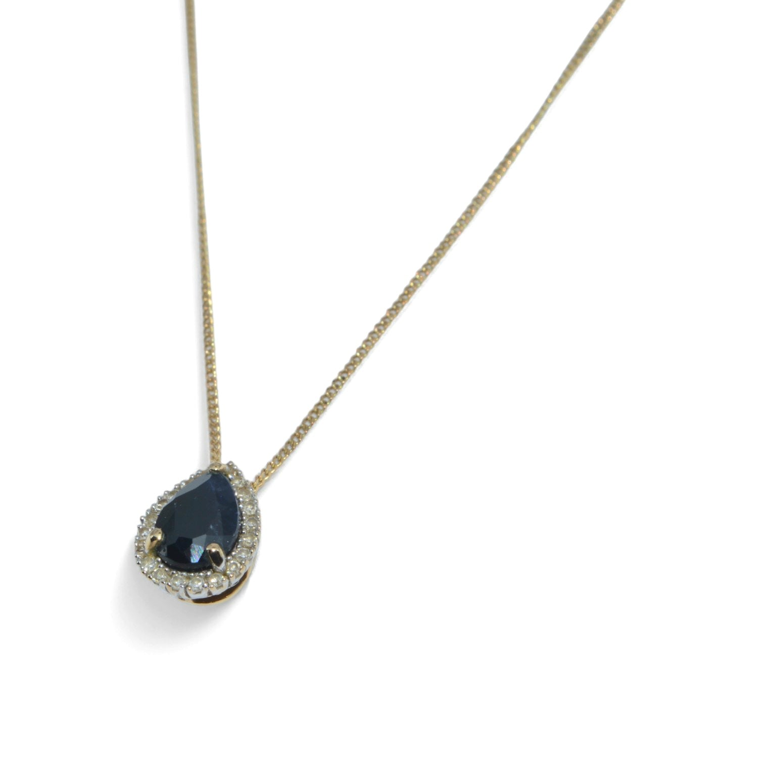 9ct Gold - Pear Cut Sapphire & Diamond Cluster Necklace left