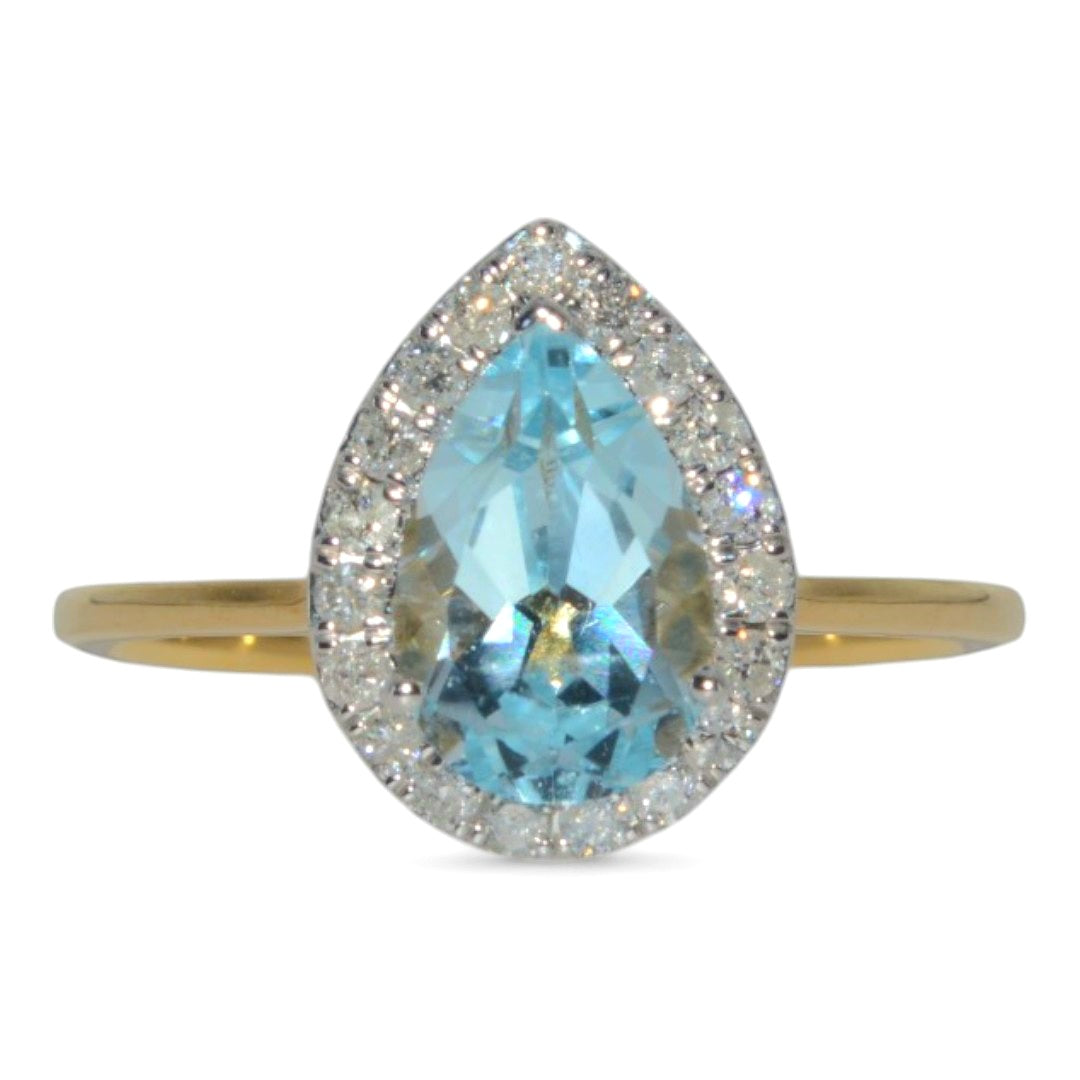 9ct Gold - Pear Cut Topaz & Diamond Cluster Ring front