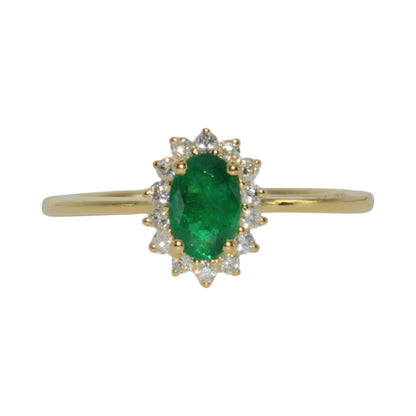 18ct Gold - Emerald & Diamond Cluster Ring front on