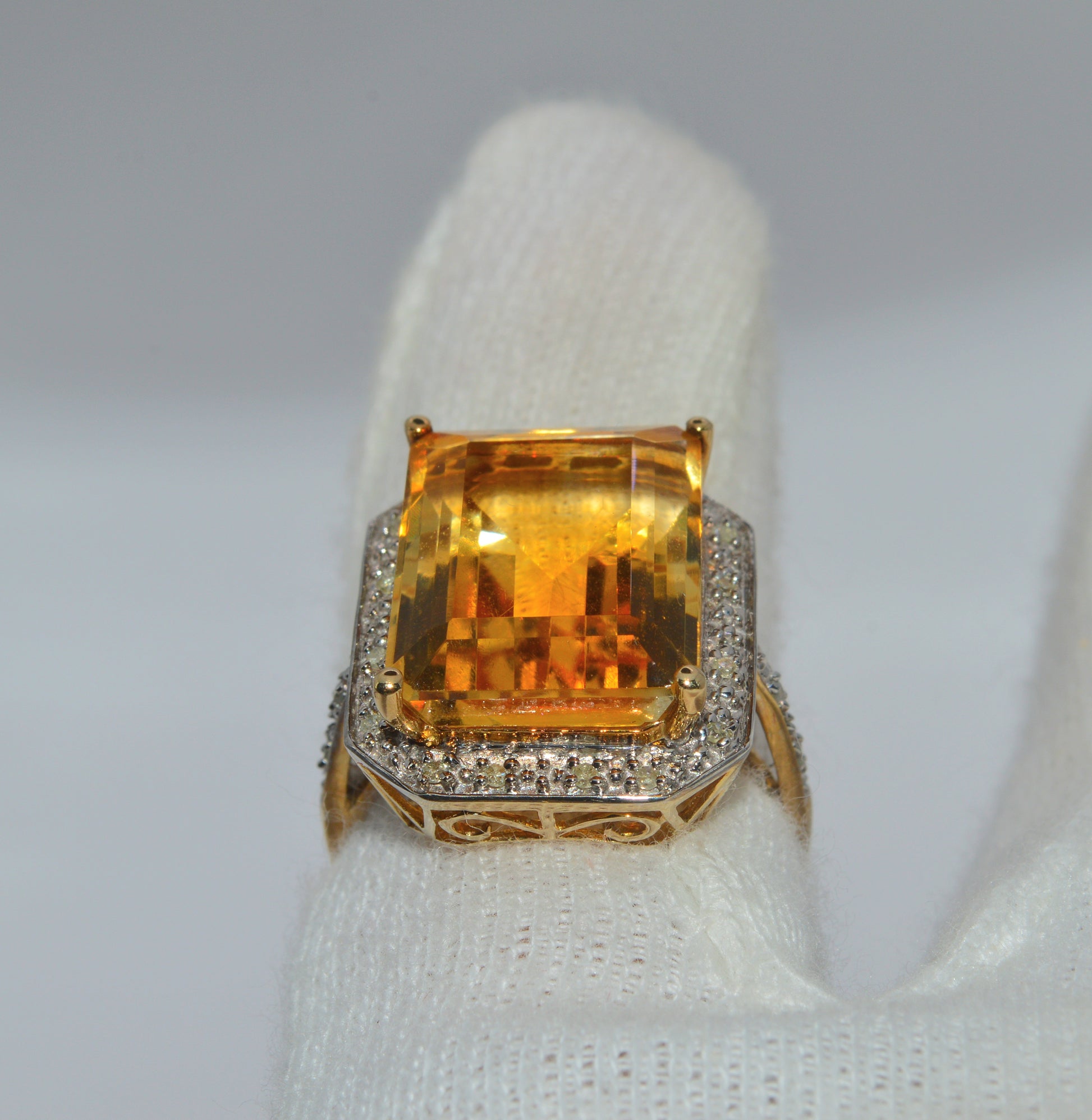 9ct Gold - Citrine & Diamond Cocktail Ring finger rear on