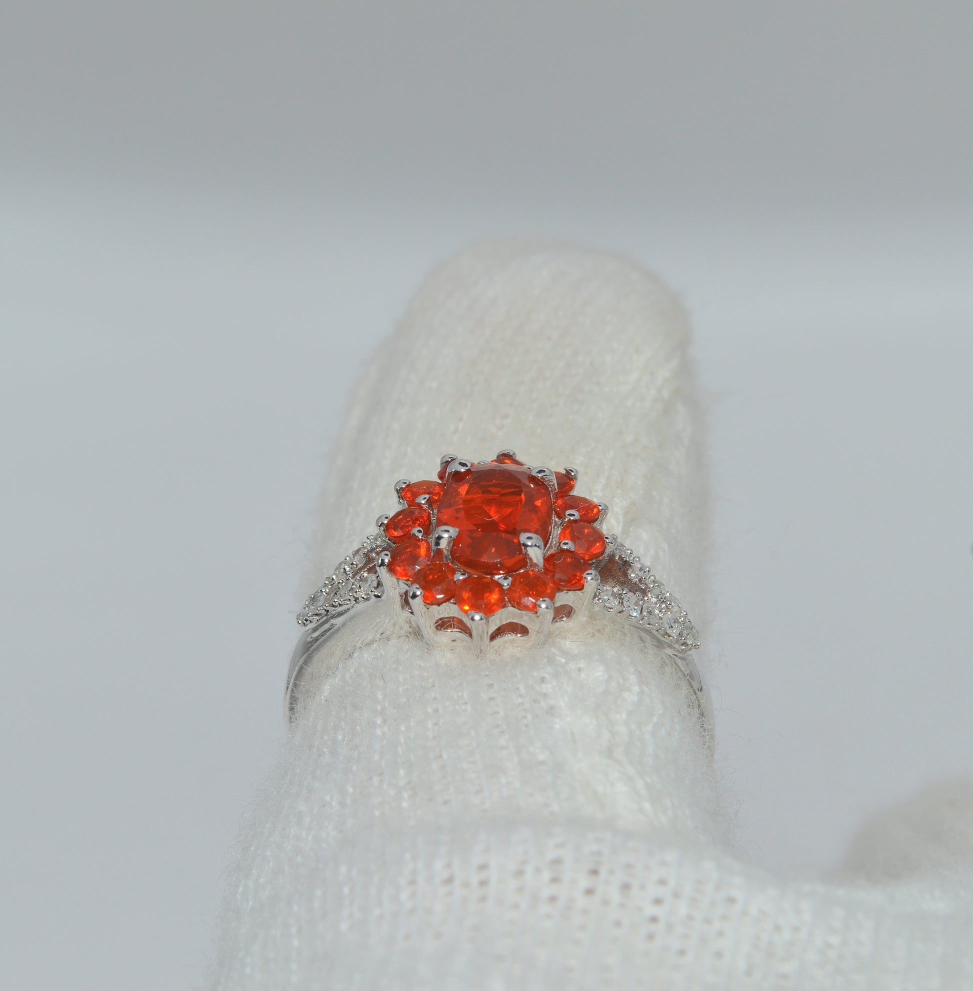 9ct White Gold - Fire Opal & Diamond Ring finger rear
