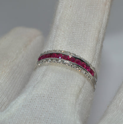 9ct White Gold - Ruby & Diamond Half Eternity Ring finger rear on