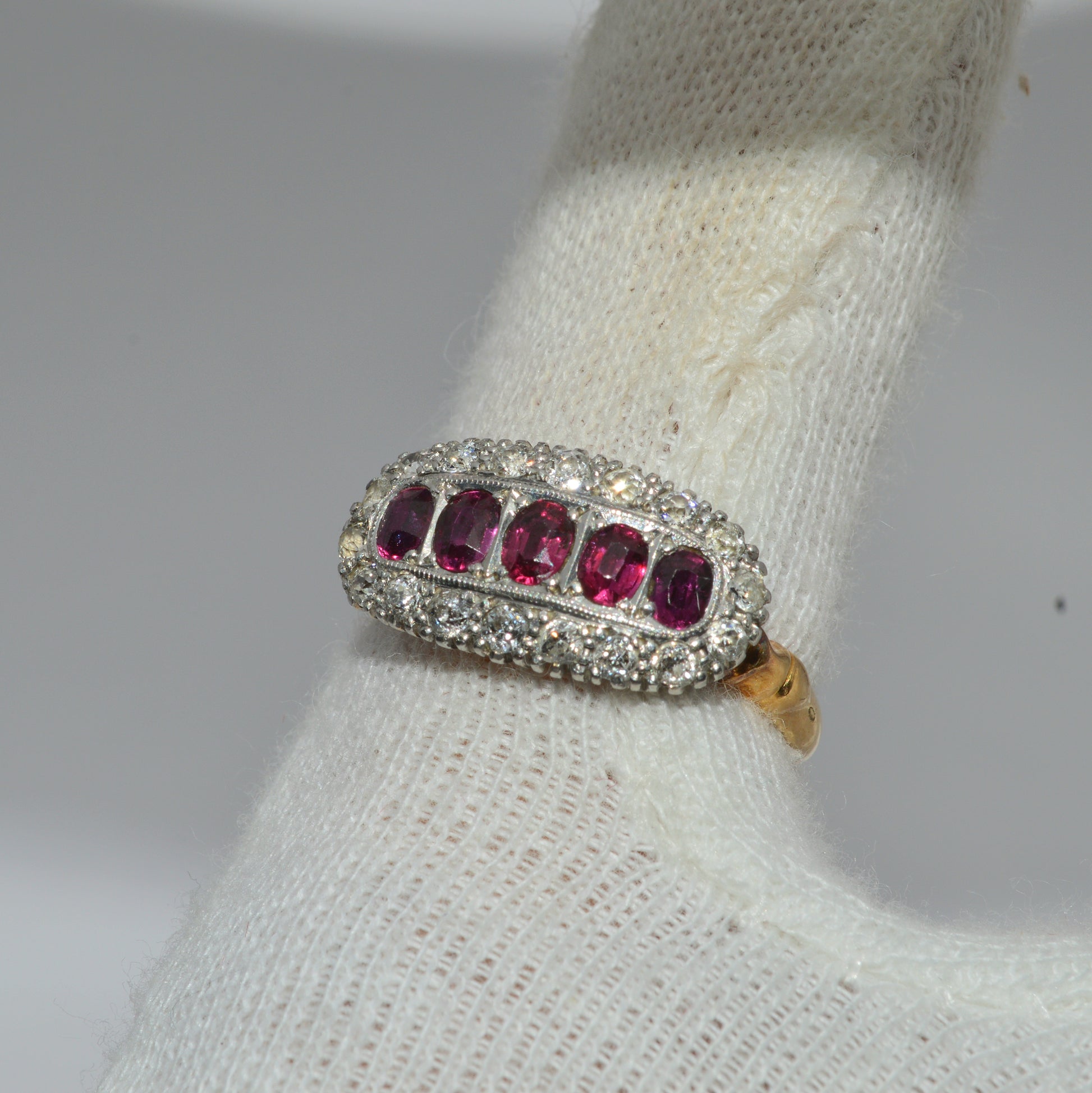 Edwardian Era - Antique 1908 - 18ct Gold Ruby & Diamond Ring finger left