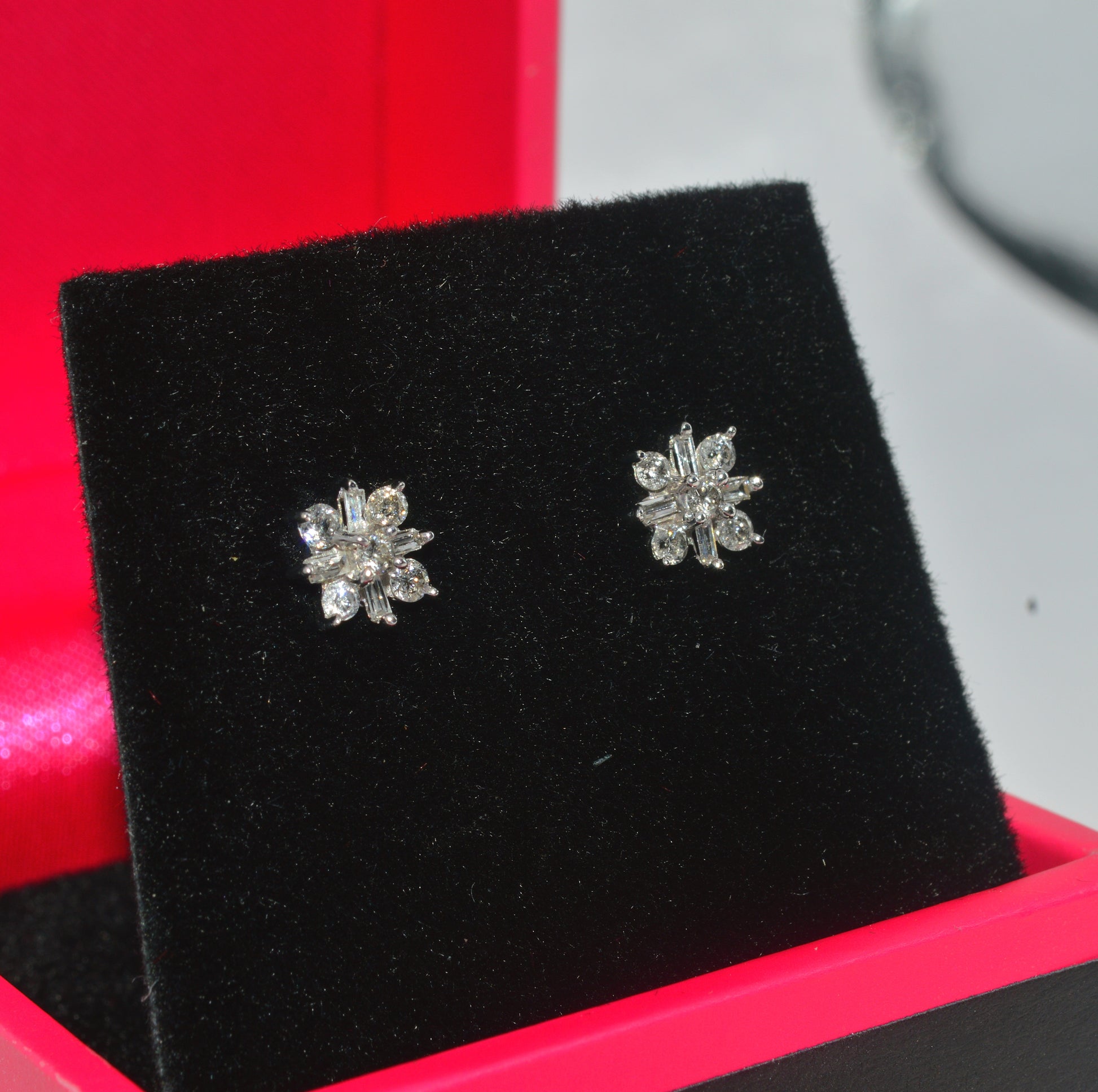 9ct White Gold - Diamond Snowflake Earrings right