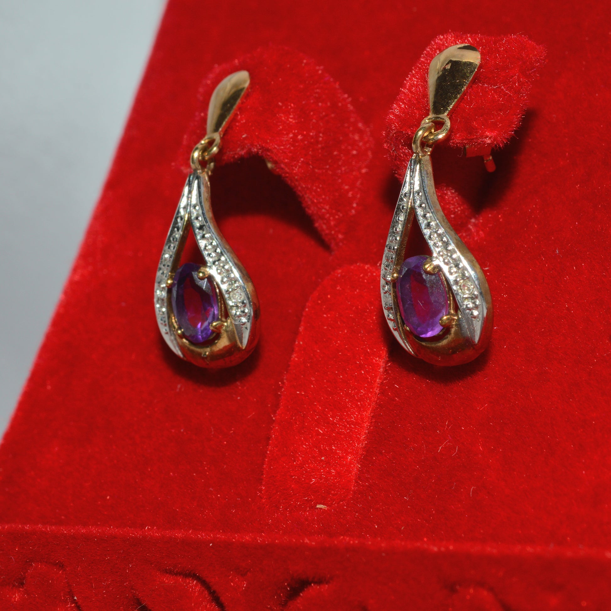 9ct Gold - Amethyst & Diamond Earrings left