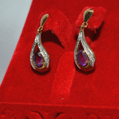 9ct Gold - Amethyst & Diamond Earrings left