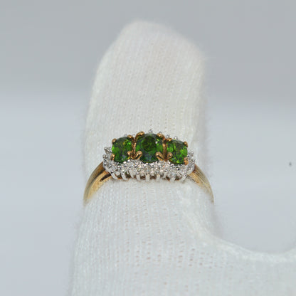 2005 - 9ct Gold - Chrome Diopside & Diamond Trilogy Ring finger rear