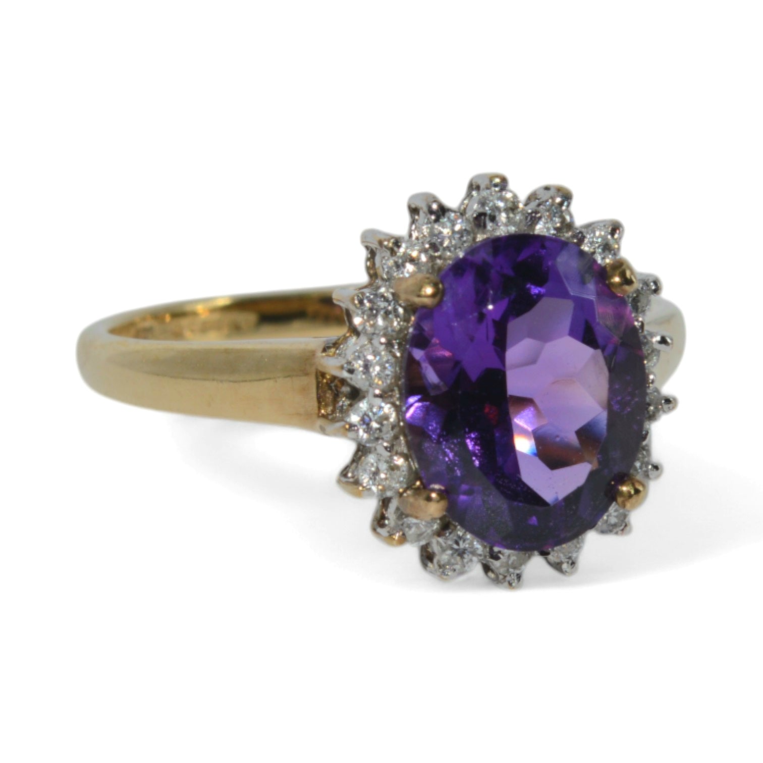 9ct Gold - Amethyst & Diamond Cluster Ring right