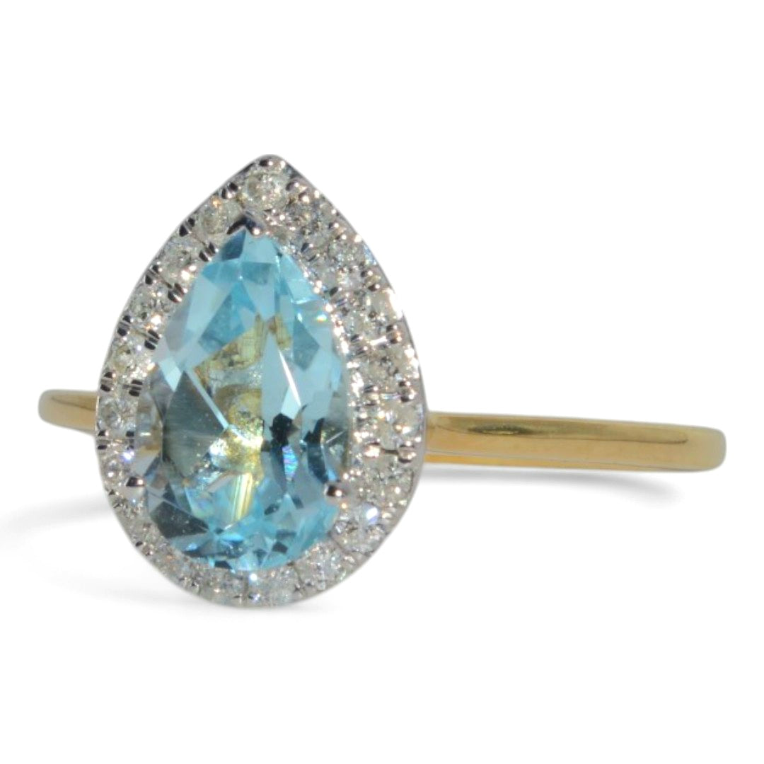 9ct Gold - Pear Cut Topaz & Diamond Cluster Ring left