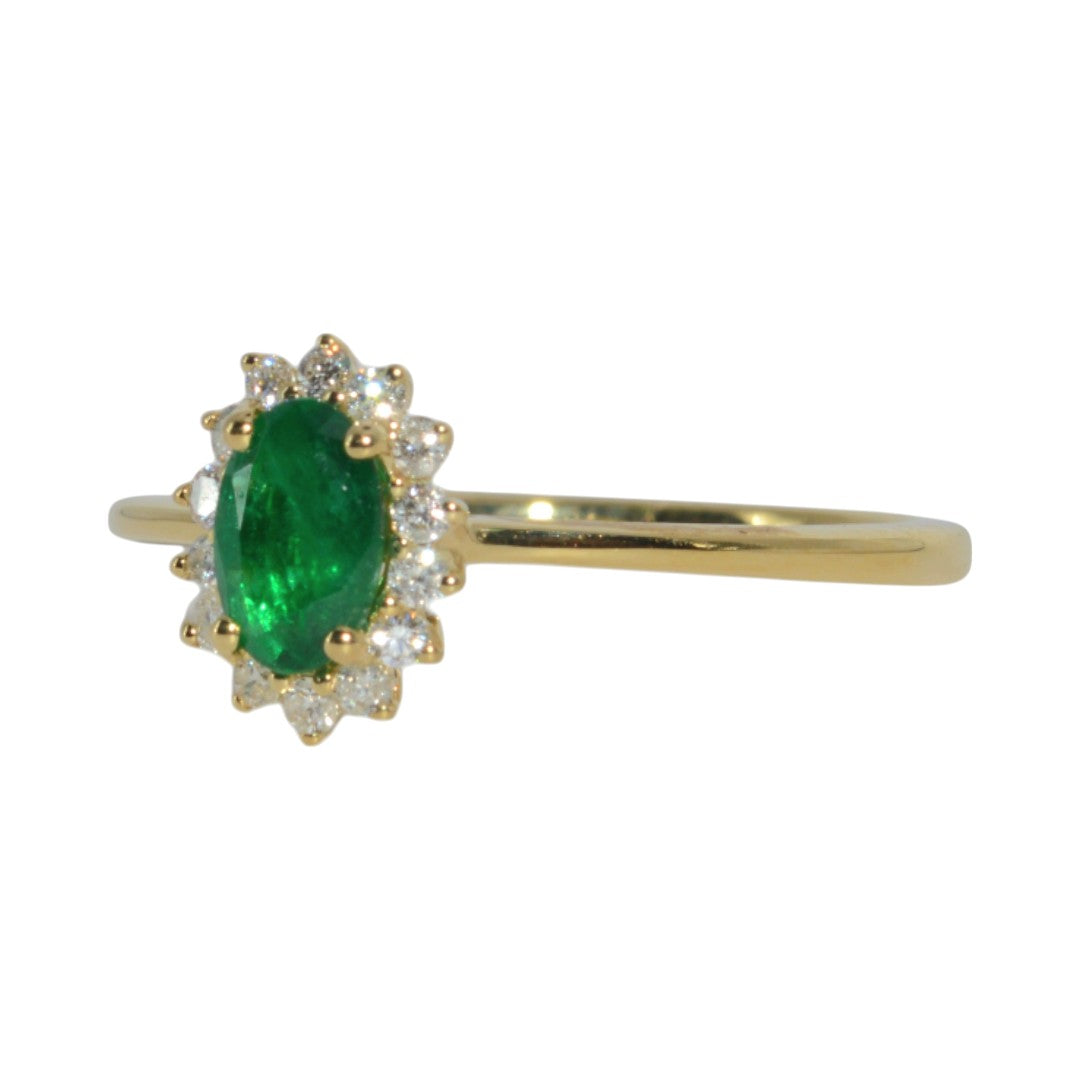 18ct Gold - Emerald & Diamond Cluster Ring left