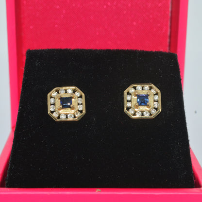 9ct Gold - Sapphire & Diamond Stud Earrings front