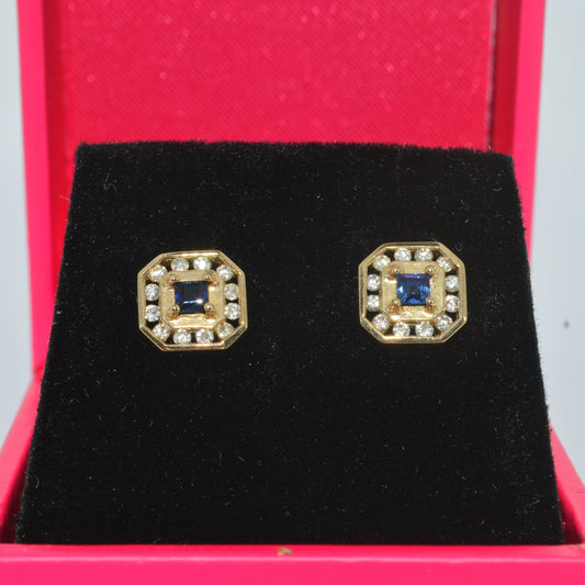 9ct Gold - Sapphire & Diamond Stud Earrings front