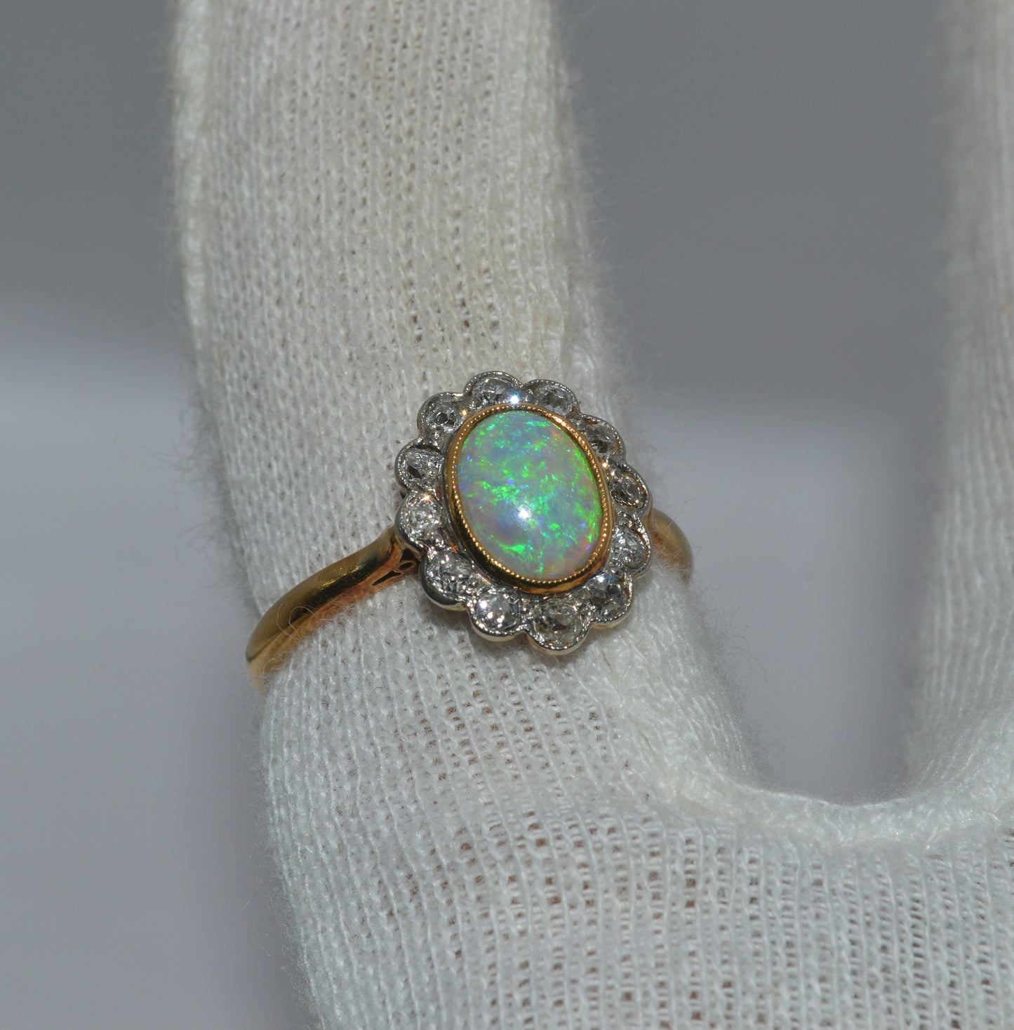 19th Century - 18ct Gold Opal & Diamond Cluster Ring finger right