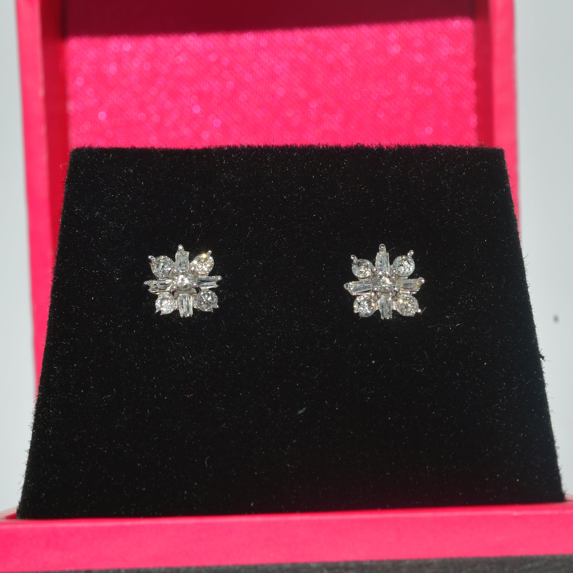 9ct White Gold - Diamond Snowflake Earrings front 2