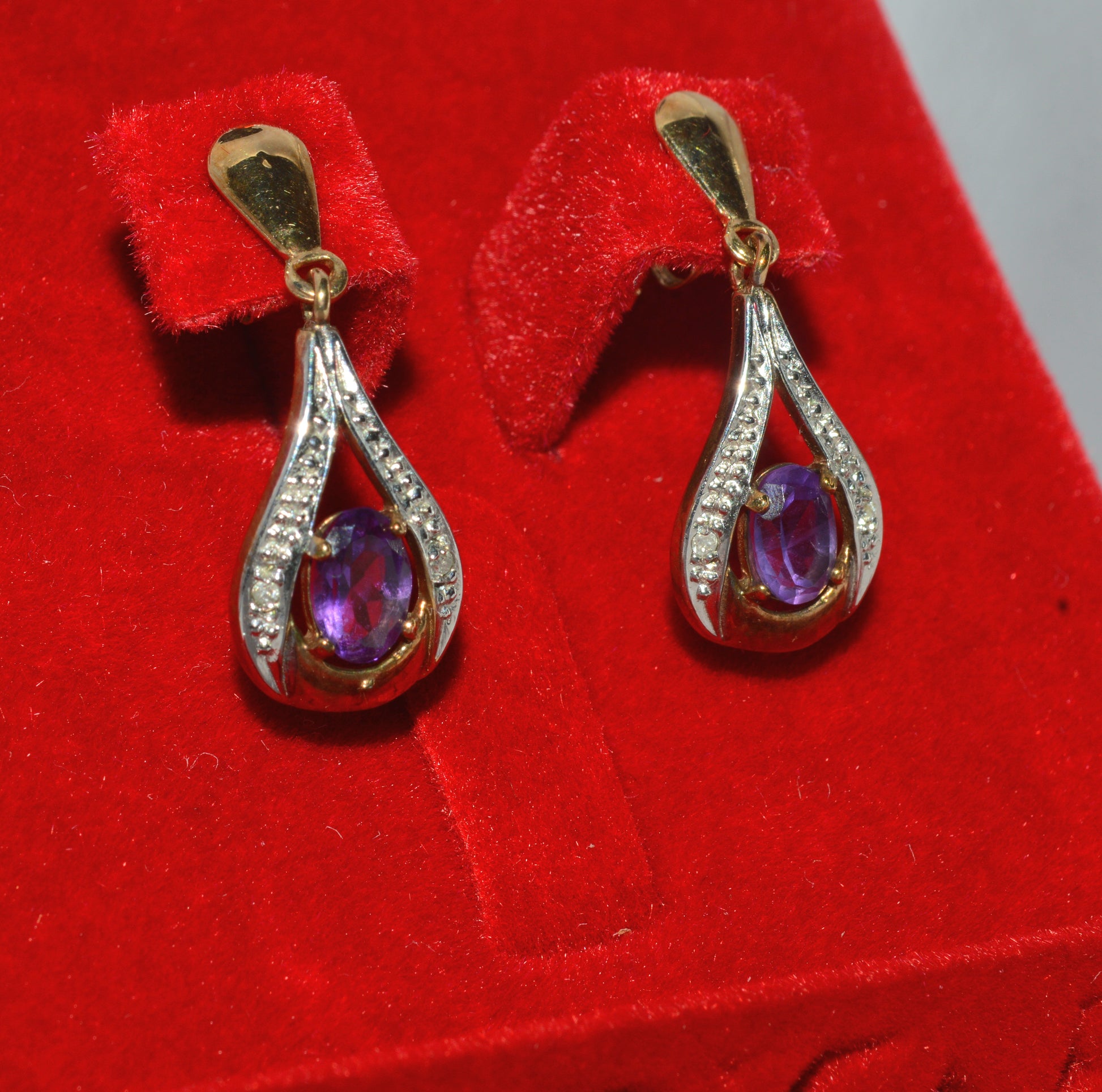 9ct Gold - Amethyst & Diamond Earrings right