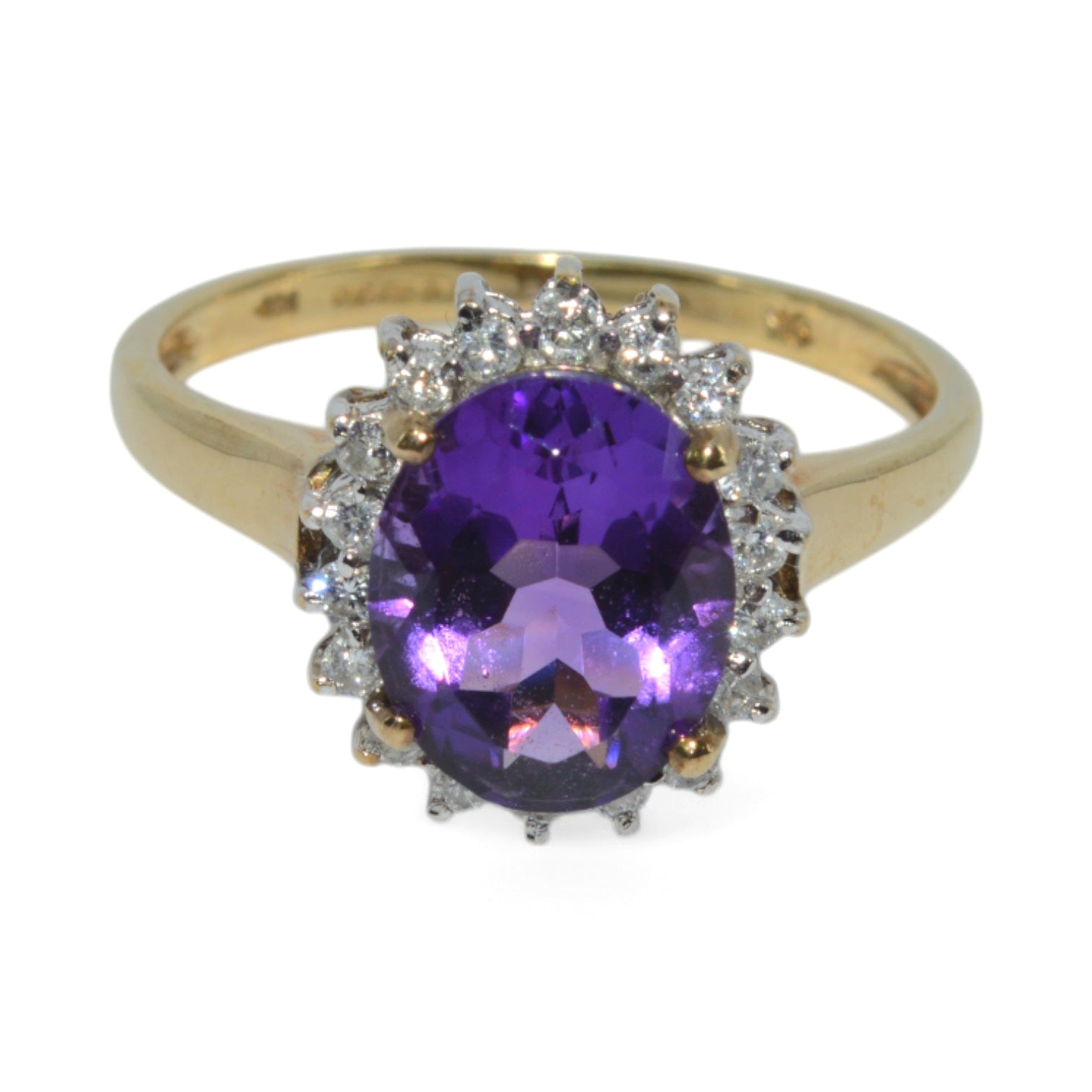 9ct Gold - Amethyst & Diamond Cluster Ring top down