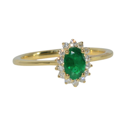 18ct Gold - Emerald & Diamond Cluster Ring right front