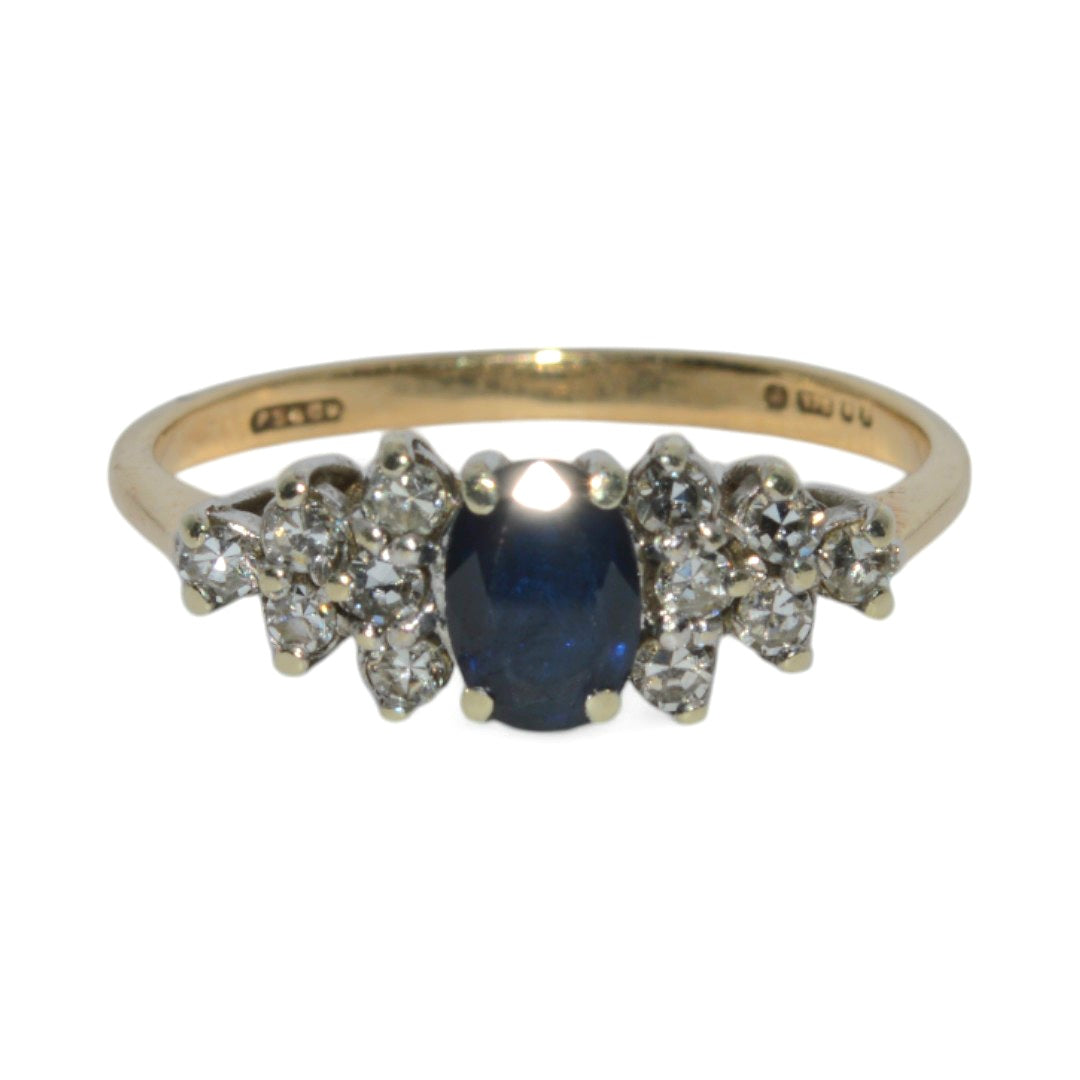 9ct Gold - Sapphire & Diamond Ring top down front