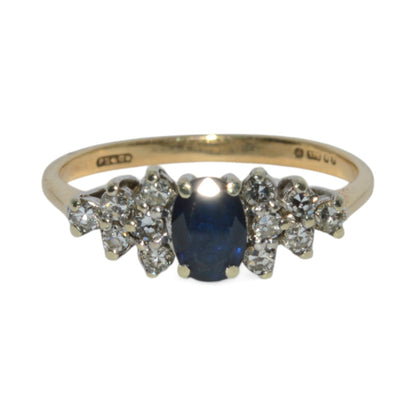 9ct Gold - Sapphire & Diamond Ring top down front