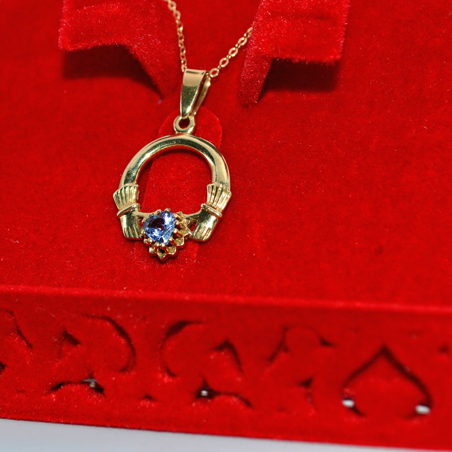 9ct Gold - Sapphire Claddagh Necklace