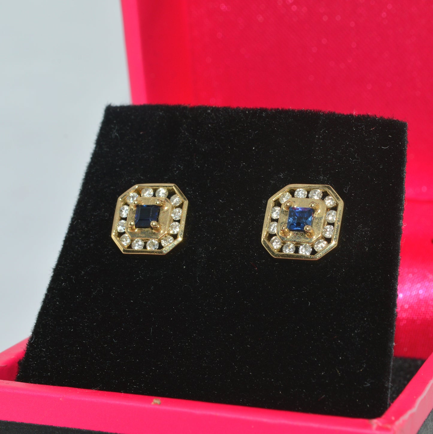 9ct Gold - Sapphire & Diamond Stud Earrings left