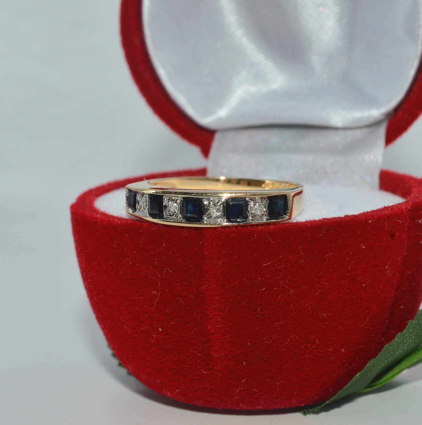 Vintage 1991 - 9ct Gold - Sapphire & Diamond Half Eternity Ring left