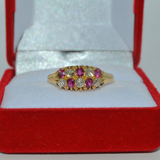 Victorian Era - Antique 18ct Gold - Ruby & Diamond Ring