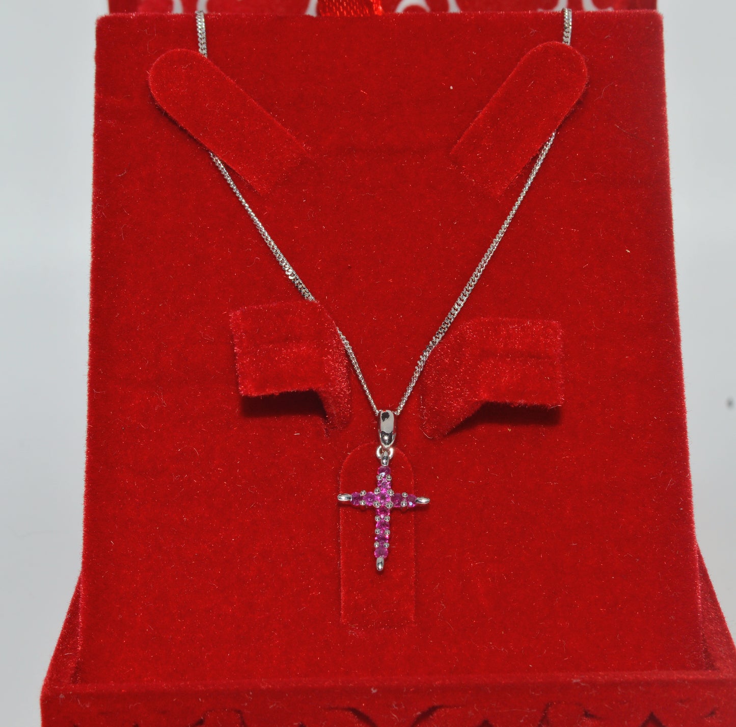 9ct White Gold - Ruby Cross Necklace far