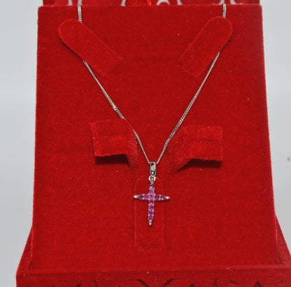 9ct White Gold - Ruby Cross Necklace far