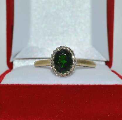 9ct Gold - Chrome Diopside & Diamond Cluster Ring front 2