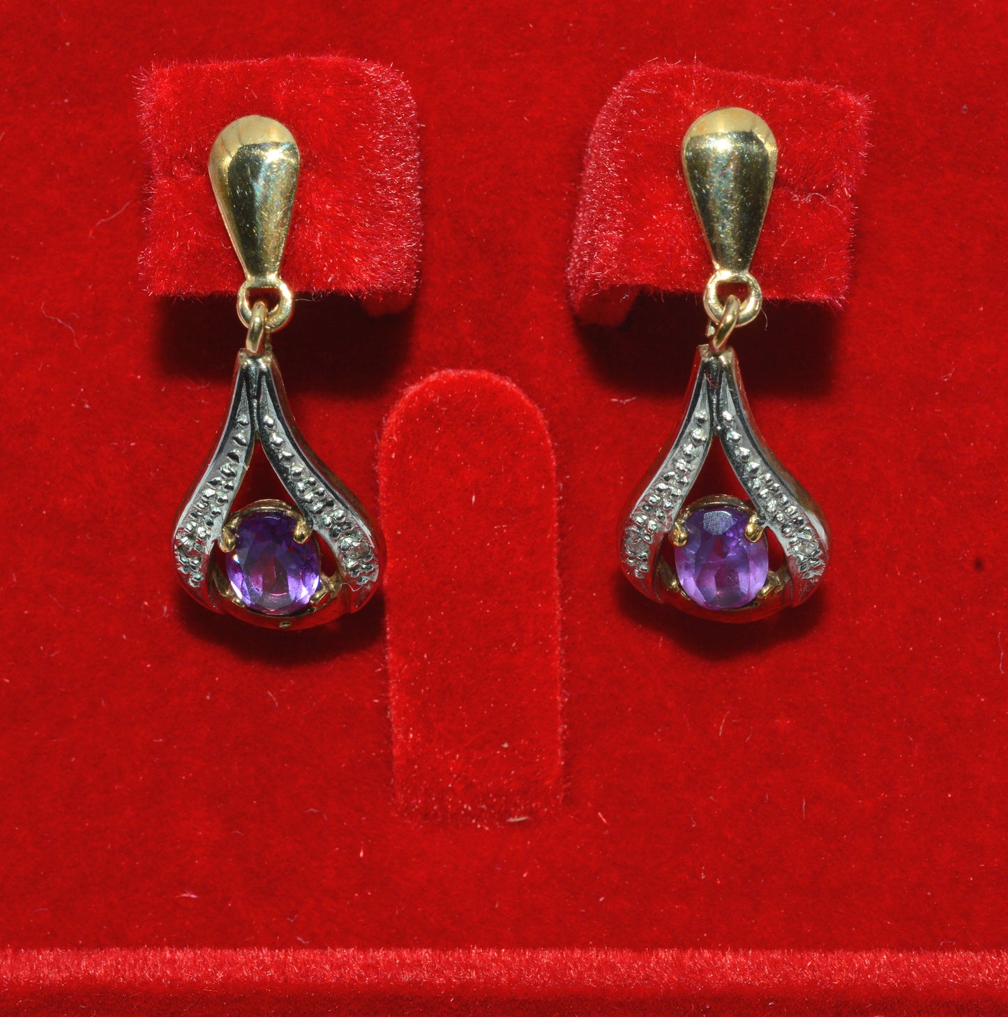 9ct Gold - Amethyst & Diamond Earrings down