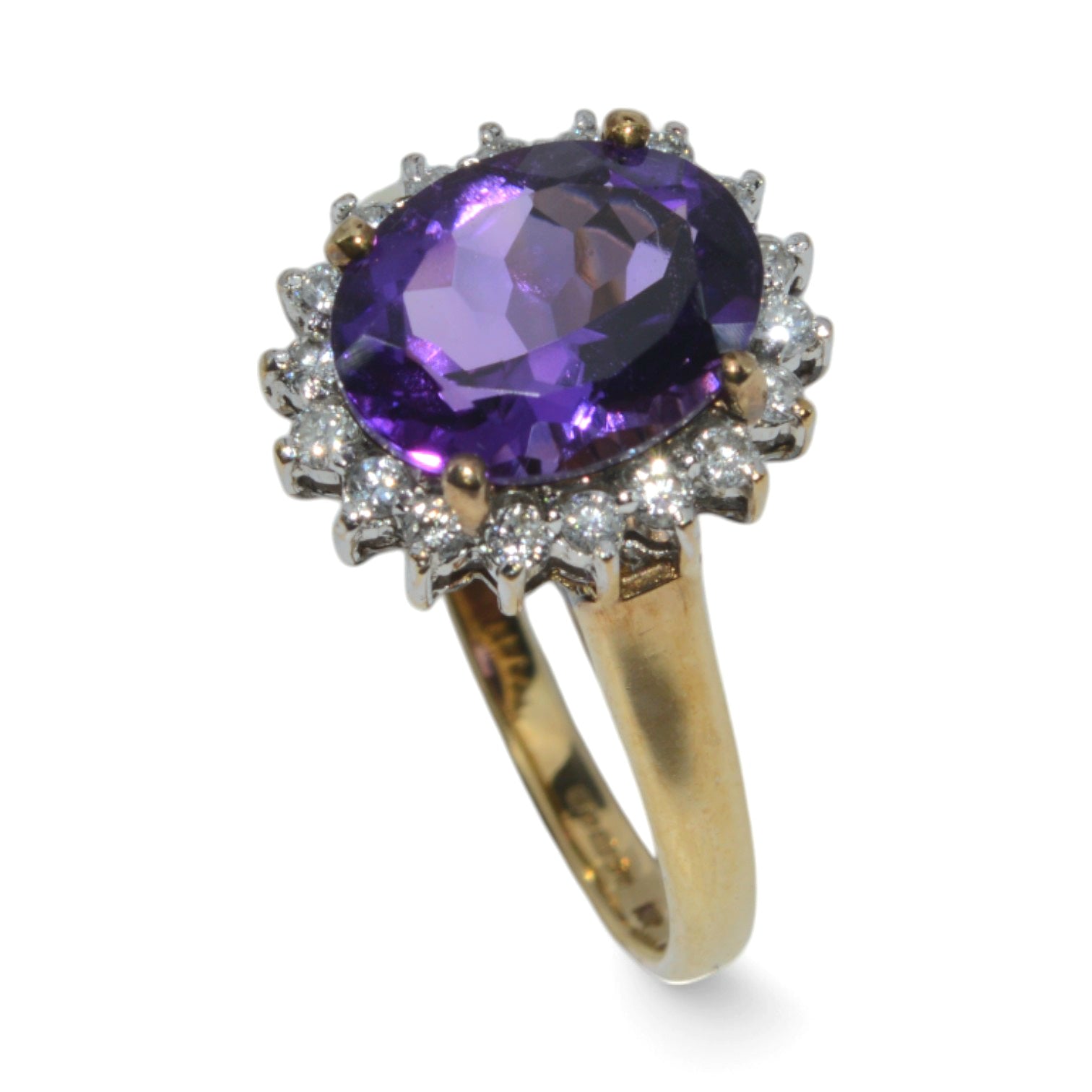 9ct Gold - Amethyst & Diamond Cluster Ring upright side