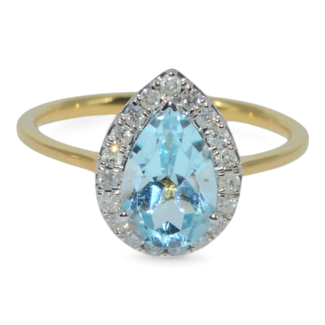 9ct Gold - Pear Cut Topaz & Diamond Cluster Ring top