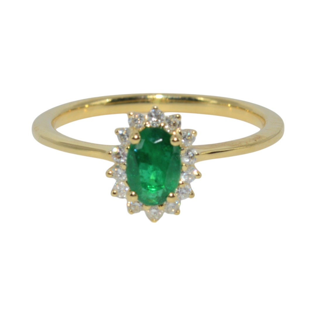 18ct Gold - Emerald & Diamond Cluster Ring top down