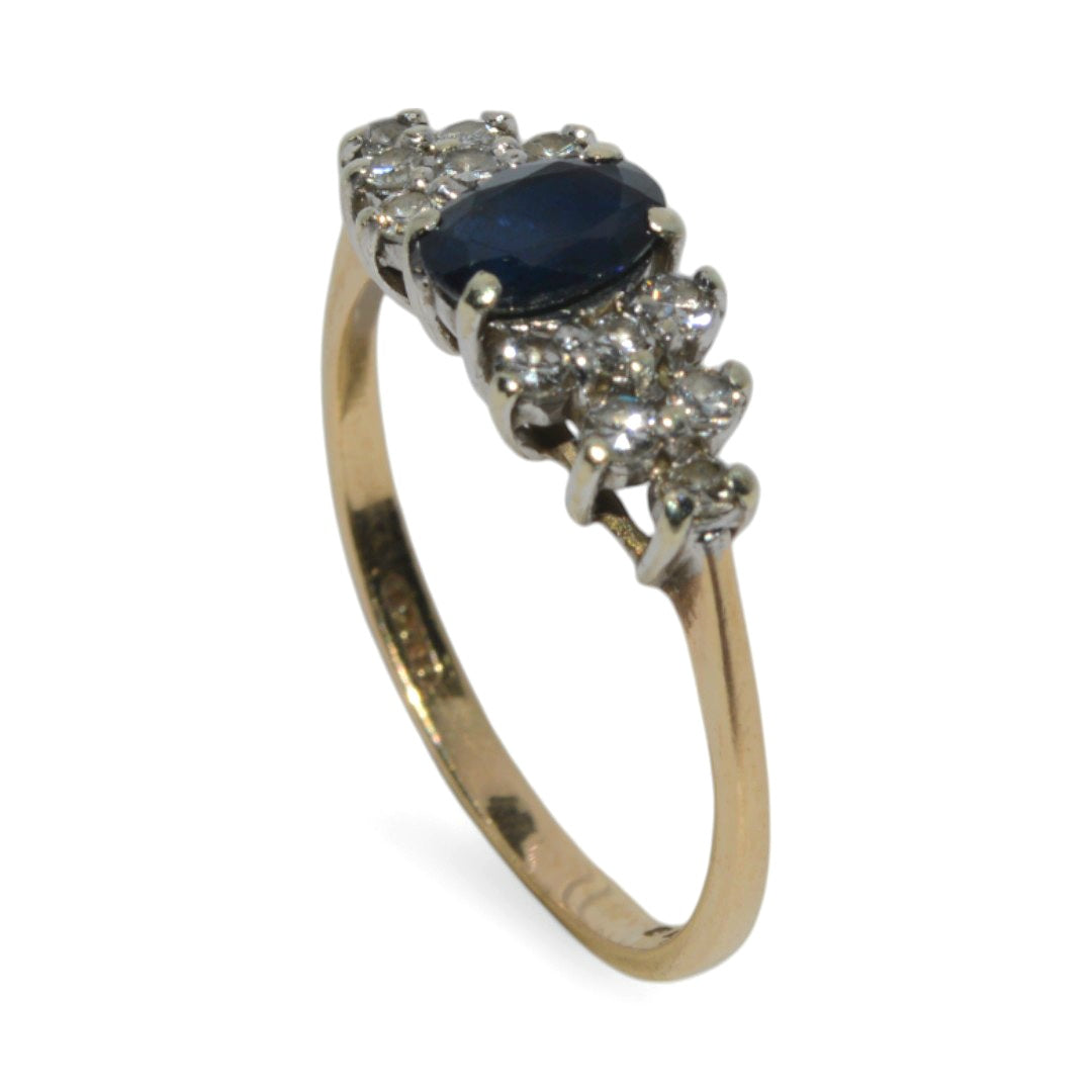 9ct Gold - Sapphire & Diamond Ring upright tilted right